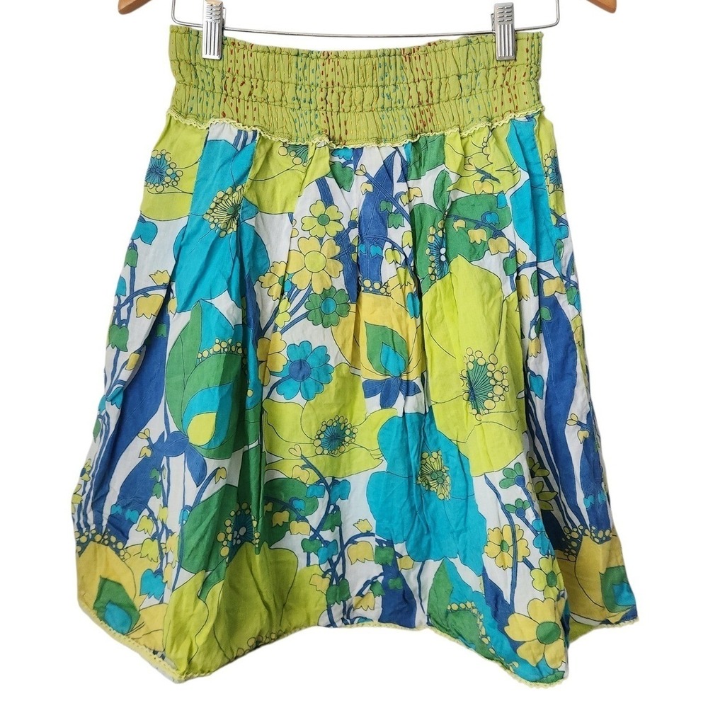 Boho Festival Mod Floral Skirt Sz S/M‎ Smocked Waist Midi Karma Living